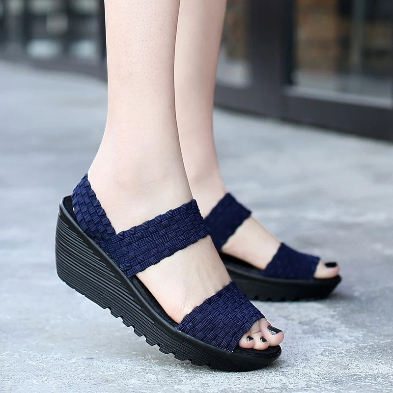 BeckyWalk Woven Slingback Sandals Women Summer Shoes Open Toe Platform Wedge Women Sandals Slip On sandales femme WSH2909