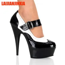 LAIJIANJINXIA/Женская обувь; тонкие туфли на ультравысоком каблуке 15 см; Туфли Mary-Jane на платформе; туфли на шпильке 5 дюймов; обувь для танцев на каблуке