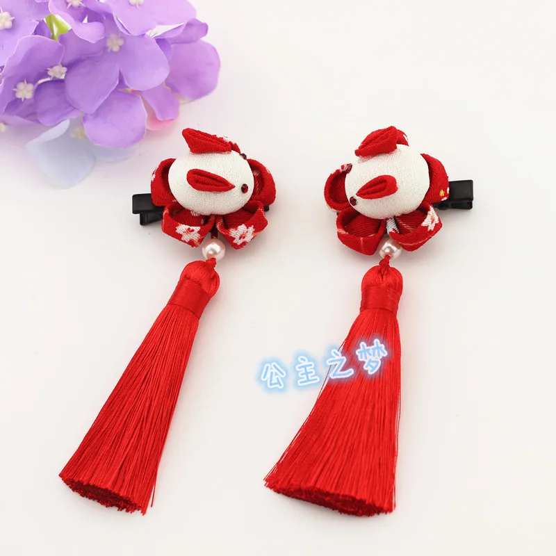 

Girls Kanzashi Festival Hairdress Present Rabbit Tassel Hairclips Japanese Style Kimono Hanfu Dressing Accessories HW012-2