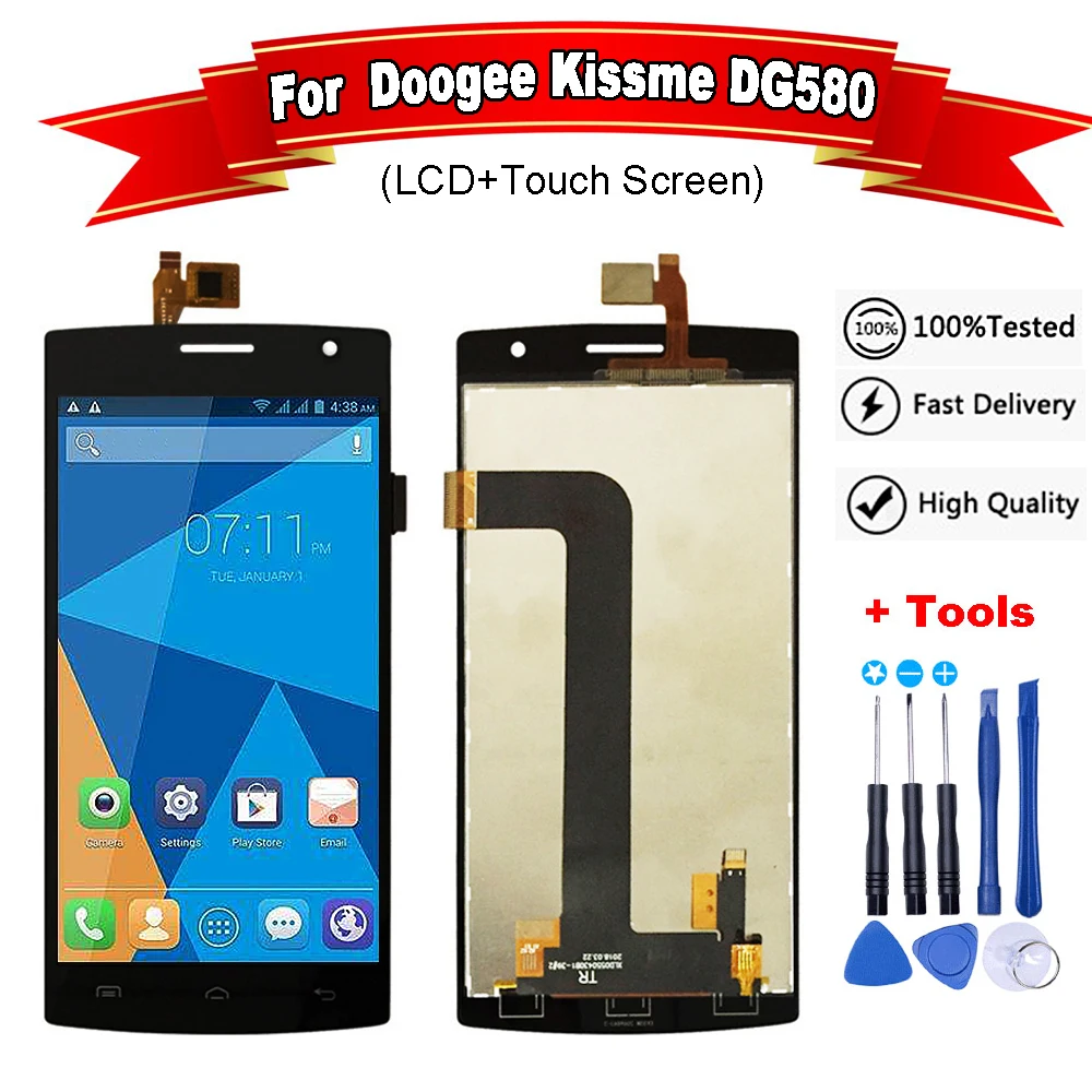 

For Doogee Kissme DG580 LCD Display+Touch Screen Perfect Repair Parts for doogee dg580 lcd Working Well+free tools