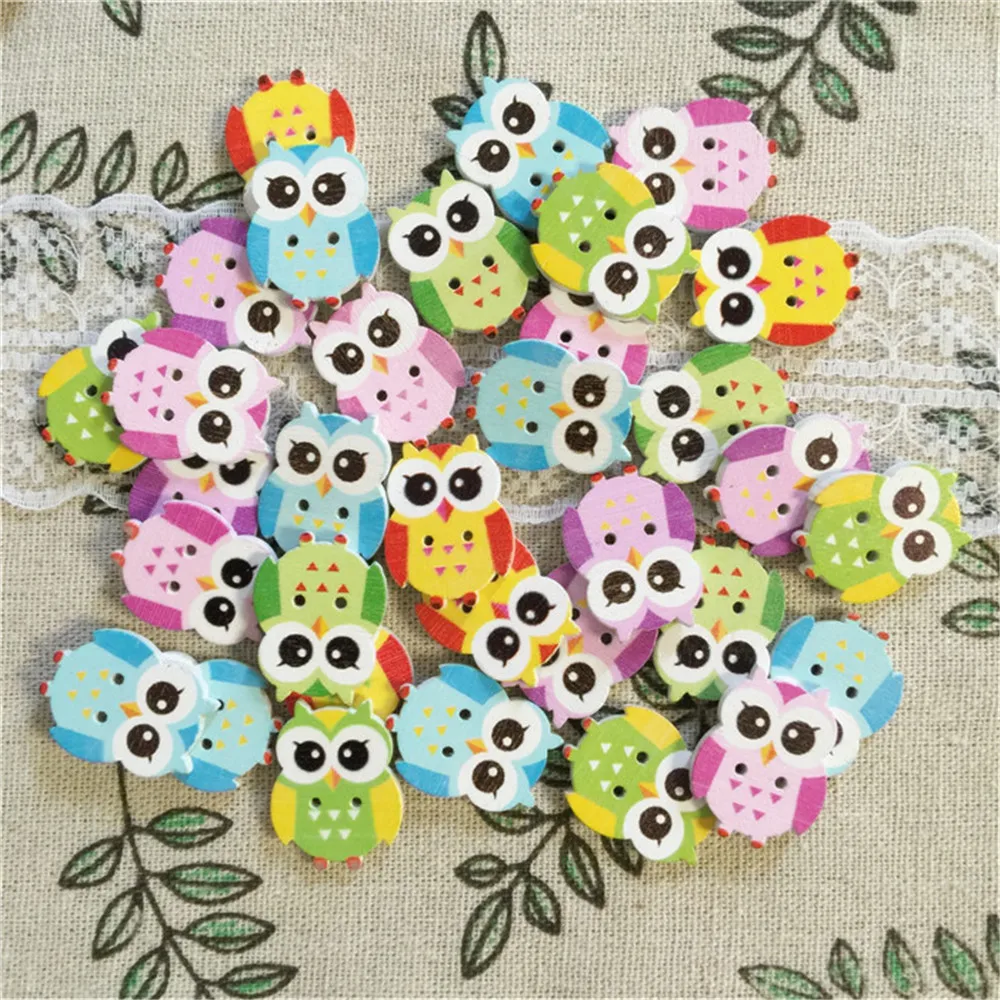 

400pcs Mixed 19x25mm Owl Wood Buttons 2 Holes Cartoon Sewing Button For Scrapbooking Cardmaking Embellishments