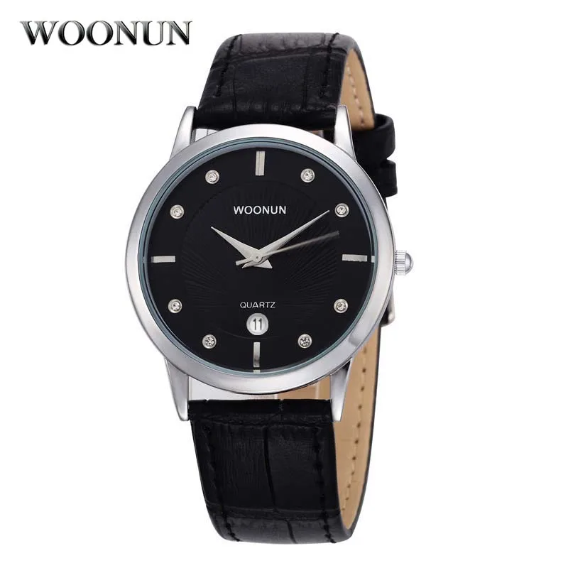 

WOONUN Top Brand Luxury Watches Men Leather Band Diamond Watches Male Clock Ultra Thin Watches for Men Simple Watches Men