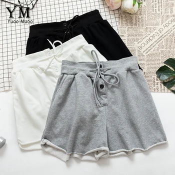 

YuooMuoo 2019 Summer Women's Home Casual Elastic Waist Cotton Shorts Soft Drawstring Buttons Shorts Feminino Ladies Mini Shorts