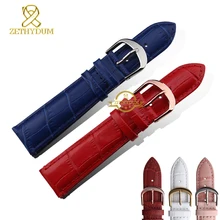 Ремешок для часов из натуральной кожи, женский модный браслет, ремешок для часов, наручные часы, многоцветная, 12, 14, 16, 18, 20 мм, розовый, синий, красный цвет