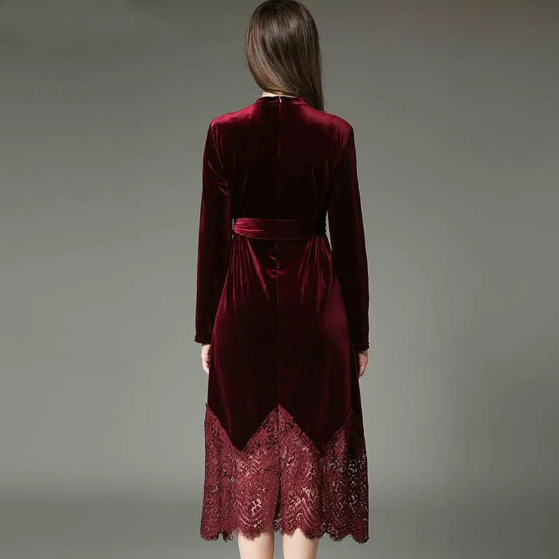2017 New Autumn Winter Dress Women Plus Size Velvet Lace Stitching Long Vintage Elegant Robe Elbise Office Casual Dress 2017 New Autumn Winter Dress Women Plus Size Velvet Lace Stitching Long Vintage Elegant Robe Elbise Office Casual Dress