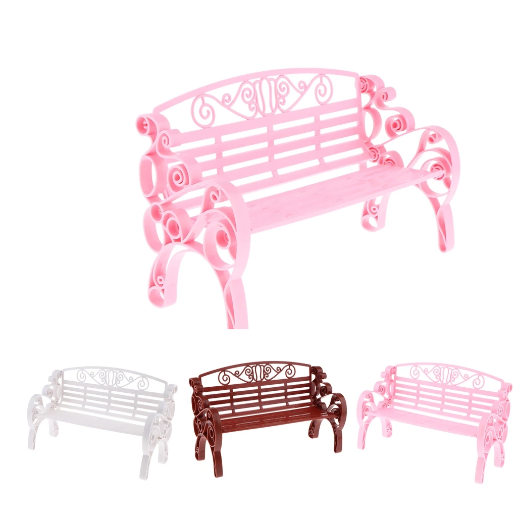 1//6 Miniature Dollhouse Exquisite Wooden Carved Bench Garden DIY Gift Pink