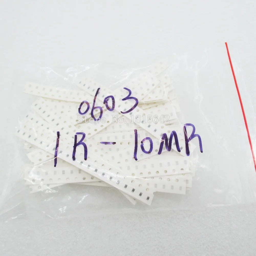 Hot sale 0603 SMD Resistor Kit Assorted Kit 1ohm-10M ohm 1% 36valuesX20pcs=720pcs, 1608 Sample Kit Sample bag