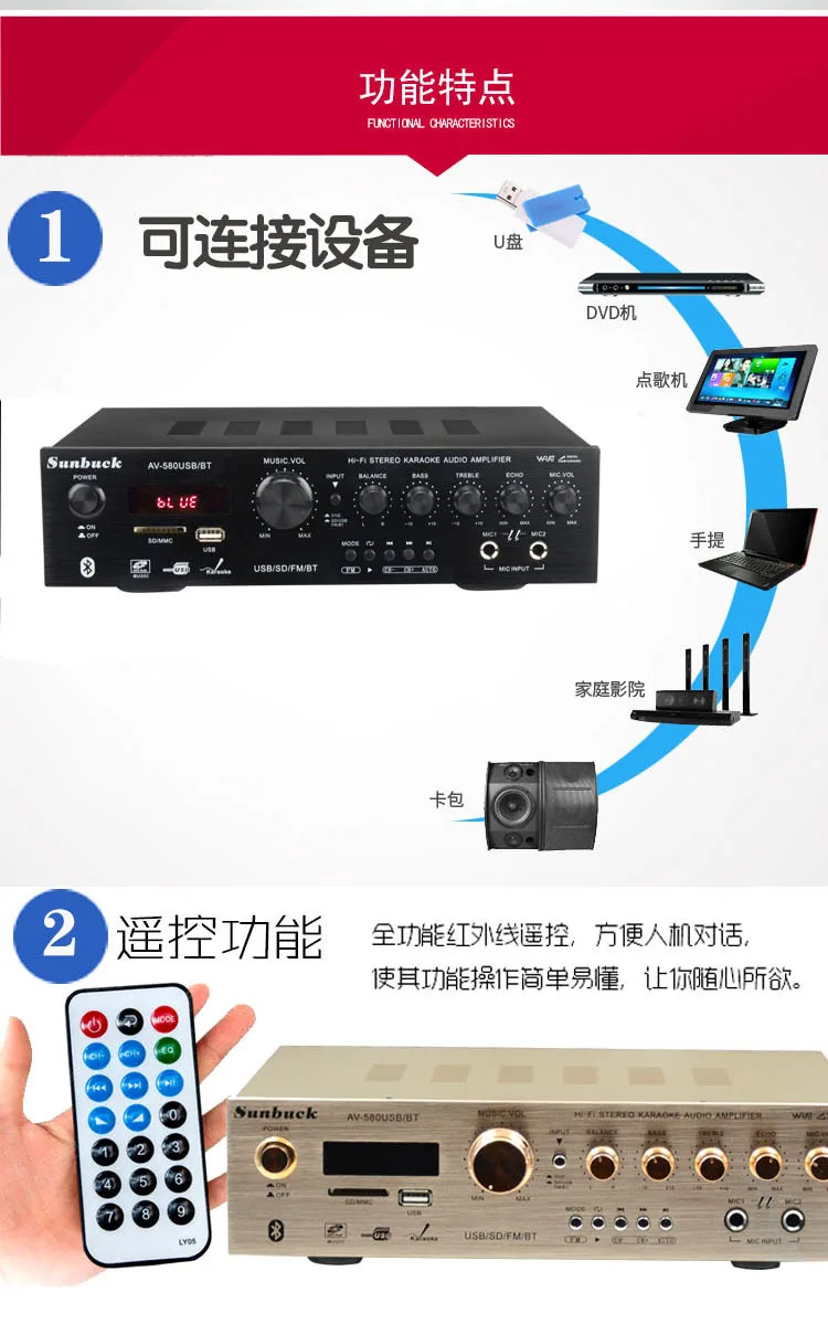 HIFI 5 канальный домашний усилитель Bluetooth усилитель мощности динамик KTV FM радио карта усилитель TAV-580USB/BT