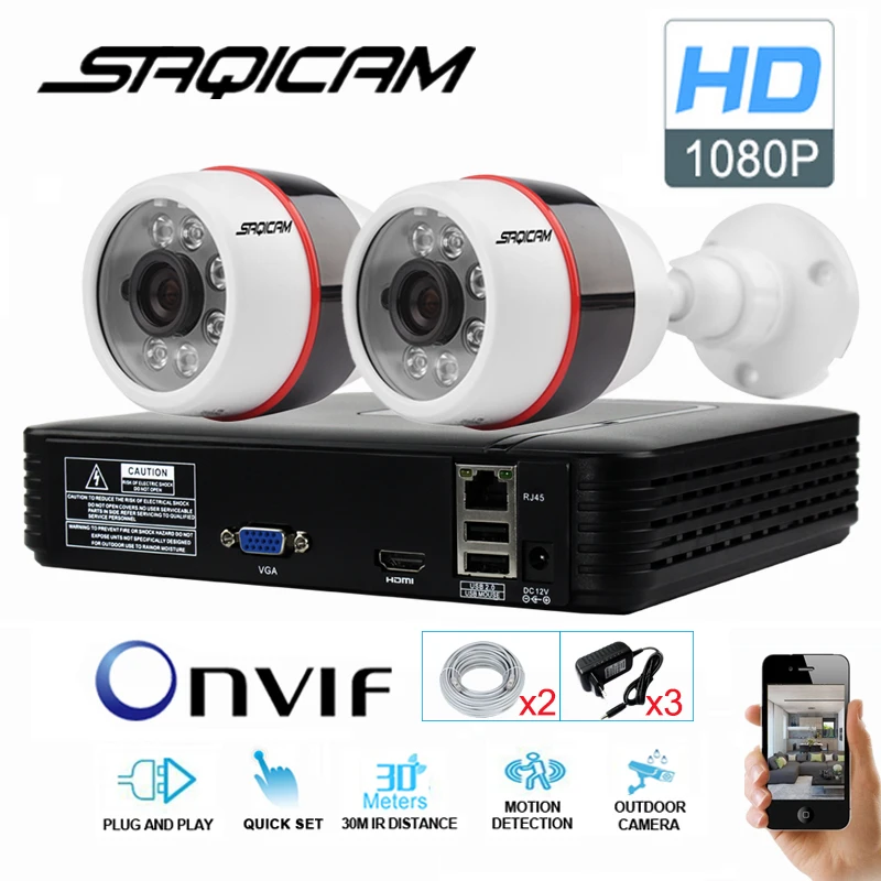 SAQICAM система видеонаблюдения 4CH сетевой видеорегистратор комплекты 2 шт. HD 1080 P IP66
