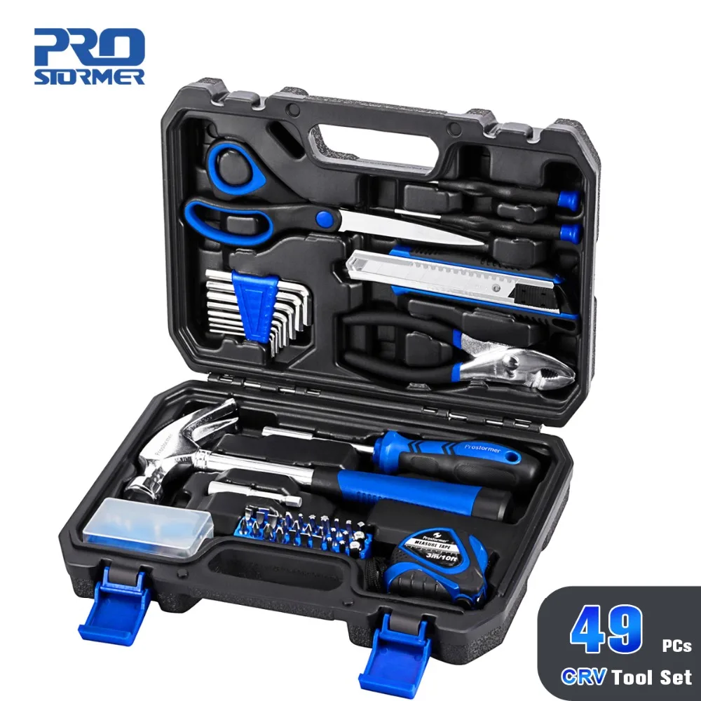 

Prostormer Hand Tool Set 49 Pcs General Household Auto Repair Mixed Tool Kit with Strong Case Socket Wrench Screwdriver Knife