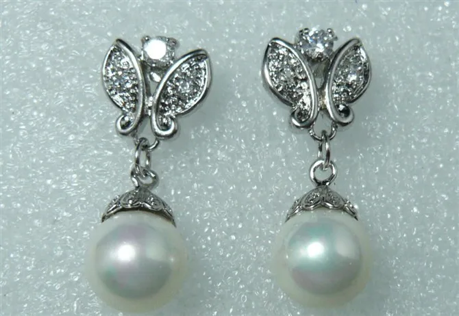 

HOT SELL - 2 styles wholesale 18kgp/silver plated 12mm white shell pearl butterfly earring #302 -Top quality free shipping
