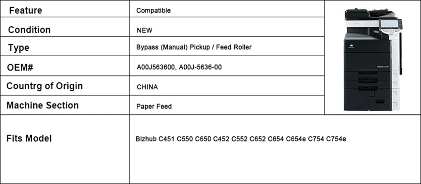 DHL долгий срок службы 500X пикапа ролик A00J563600 для Konica Minolta Bizhub C451 C452 C550 C552 обход/Руководство/подающий ролик