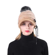 KLV женская зимняя Кепка унисекс Повседневная однотонная повязка защита для ушей slouzy Hairball Регулируемый головной убор z1029
