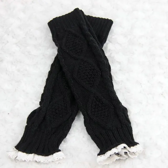 Новые однотонные длинные перчатки-митенки для рук, женские вязаные перчатки для запястья, локоть, кружевные вязаные перчатки без пальцев, зимние перчатки унисекс, мягкие, сохраняющие тепло - Цвет: Black
