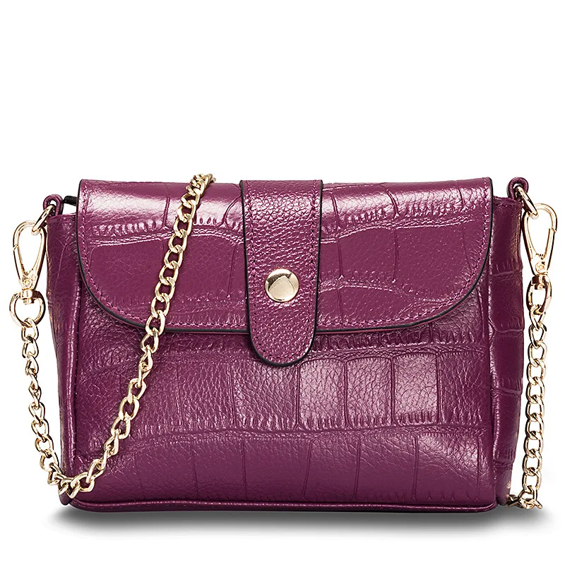Women Messenger Bags Cow Leather Lovely Purple Pink Gray Black Colour