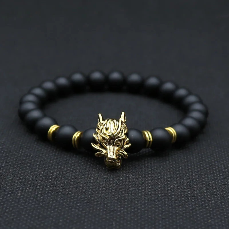 8 мм посеребренный животный браслет с волчьей головой с натуральным черным лавовым камнем, энергетические мужские браслеты из бисера для женщин, A-5