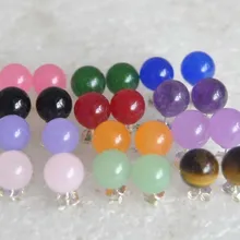 12 пар 8 мм Jades тигровый глаз камень серьги гвоздики серебро