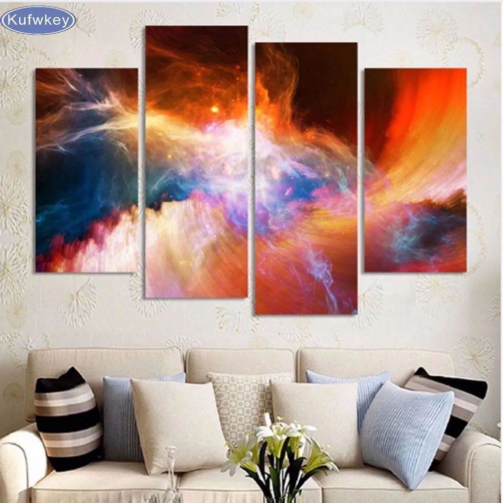 

4pcs DIY Diamond Embroidery Color cloud, abstract Diamond Painting Cross Stitch Full Drill Rhinestone Mosaic Multi-picture Decor