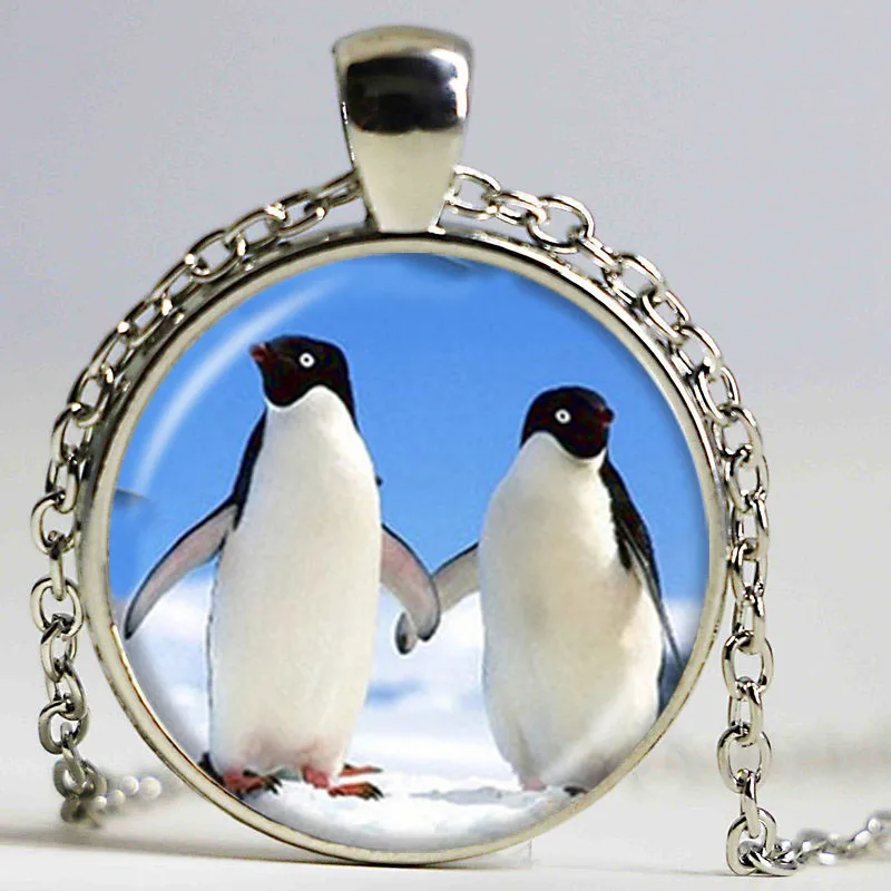 Black and White Penguin Mother Baby Photo Necklace Family Jewelry Polar Bird Animal Sweater Silver Color Pendant | Украшения и