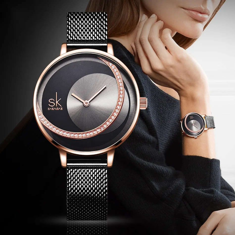 Shengke, Кристальные часы, женское платье, женские кварцевые часы, Reloj Mujer, SK, лучший бренд, роскошные часы из нержавеющей стали, zegarek damski