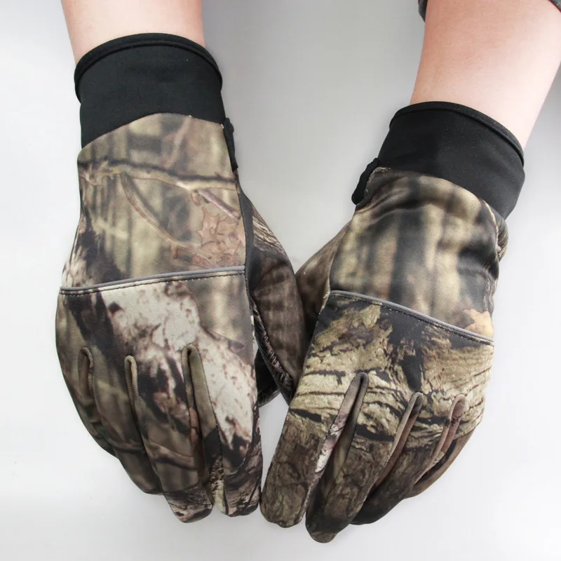 Autumn Winter Tree Bionic Camouflage Hunting Fishing Gloves Two Fingers Off Anti-Slip Riding Gloves Unisex Camo Full Mitten