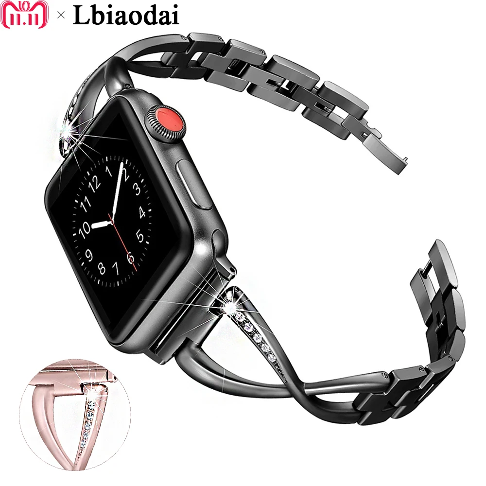 Lbiaodai Нержавеющая сталь ремешок для Apple Watch Series 4 44/42 мм 40/38 мм Iwatch Группа 4 3 2 Diamond Link Bracelet запястье ремешок для часов