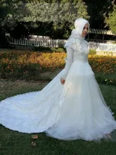 MZYW0313 high neck full long sleeve lace applique muslim hijab wedding dress vestidos de novia muslim wedding dress