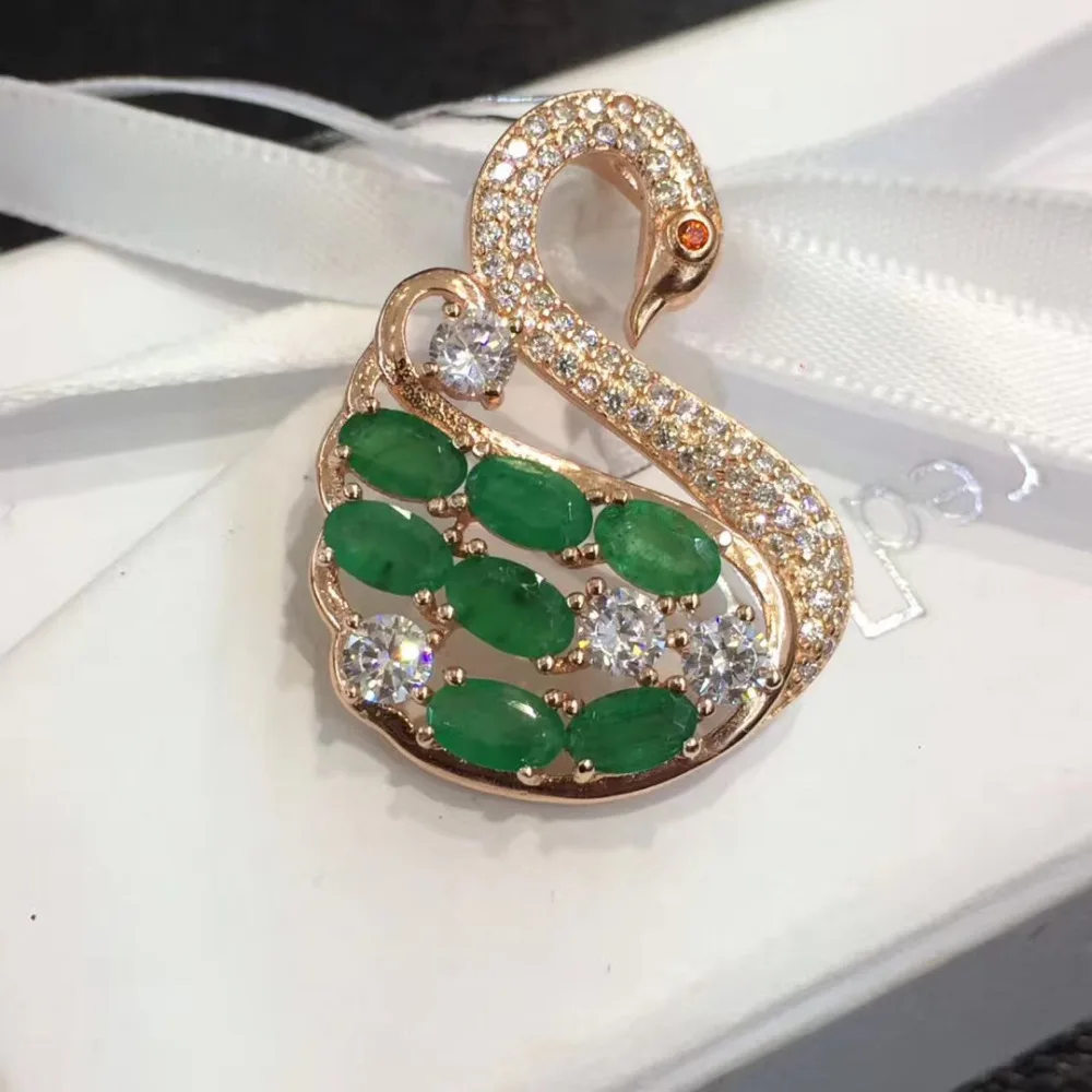 Qi Xuan_Fashion Jewelry_Trendy ожерелье с зеленым камнем из Колумбии и лебедя _ розовое золото