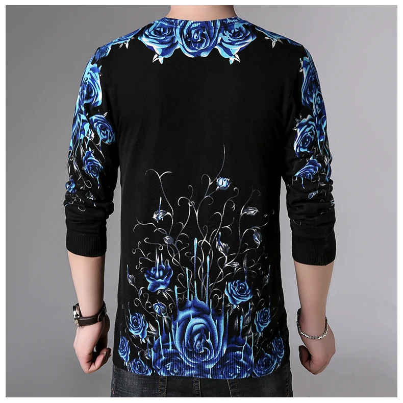 2018 Autumn Men Long Sleeve Sweater Malha Masculina Chompas Para Hombre Invierno Men Casual Rose Flower Sweaters Floral Knitwear (8)