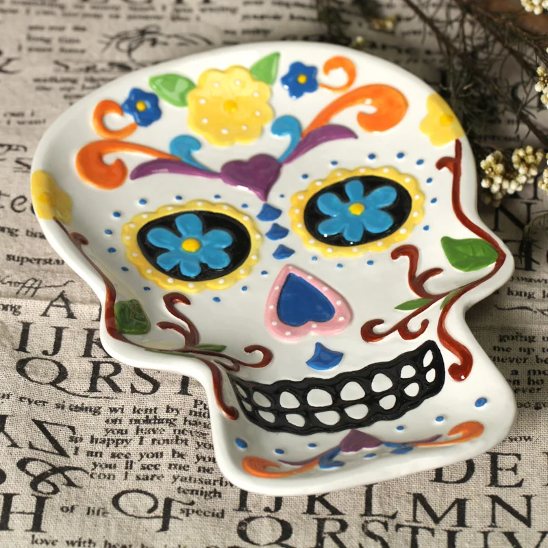free shipping skull hand painting plate ceramic dish fruit plate salad plate wall decoration home deco - Halloween Ceramic Plates free shipping skull hand painting plate ceramic dish fruit plate salad plate wall decoration home deco - Halloween Ceramic Plates