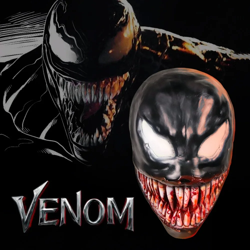 

2018 Movie Venom Edward Eddie Brock Cosplay Masks Full Head Face Latex Creepy Blood Teeth Scary Black Helmet Props Halloween