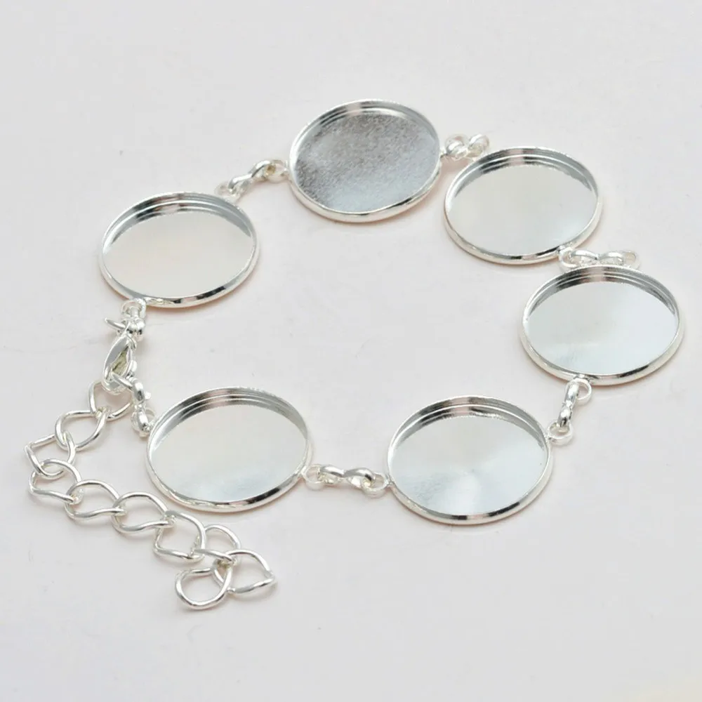 10pcs-Fit-20mm-Glass-Cabochon-Silver-Plated-Round-Bezel-Pad-28cm-Length-Blanks-Settings-Bracelet-Base