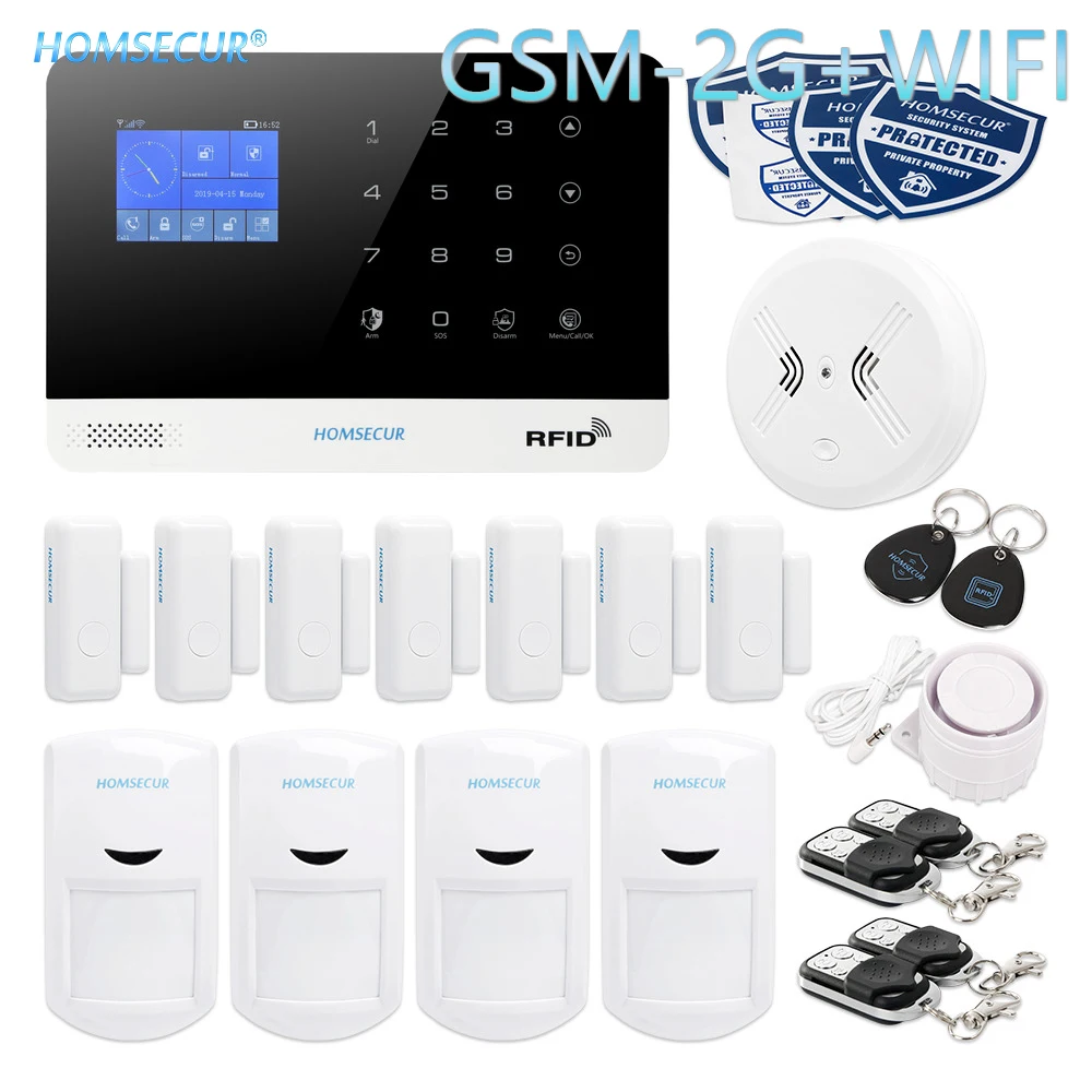 

HOMSECUR Wireless LCD 2G/GSM RFID Home Security Alarm System with SOS Intercom (EN/DE/ES/RU/FR/PL/PT/IT Menu Adjustable)