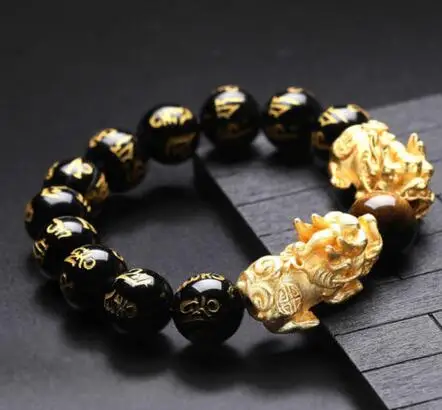 

Free shipping Fashion Hand-Knitted Natural BlackAgate Pixiu Beads Elastic Bracelets Bangle