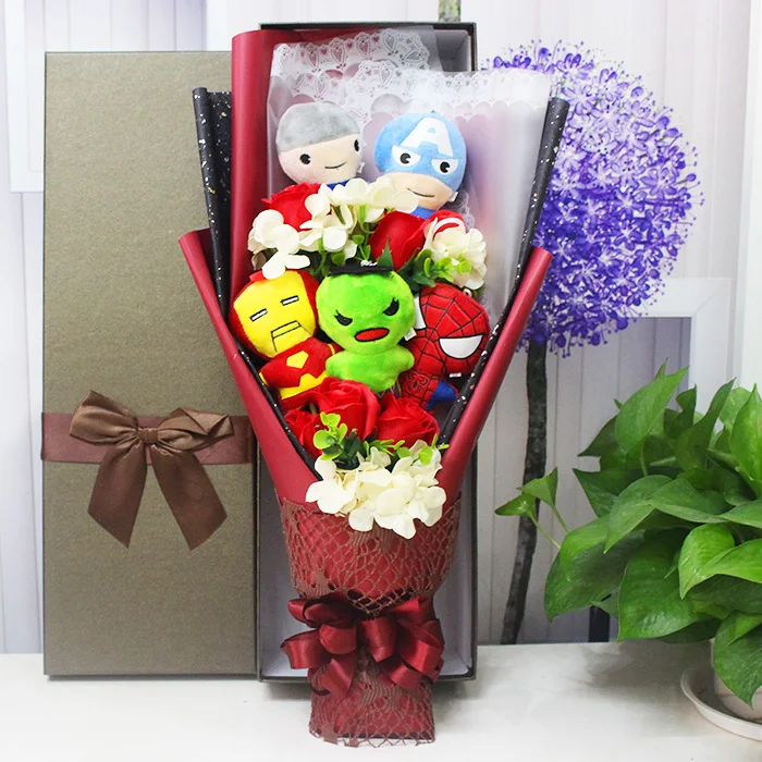 

Hot Super Hero The Avengers action figure set Toys Spiderman Captain America Hulk Iron Man plush Toy bouquet gift