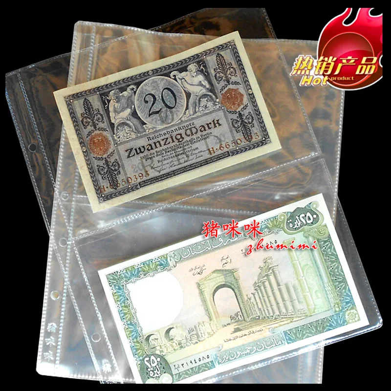 

2 Rows Per Page 252mm*200mm 10PCS/5PCS Lot Banknotes Plastic Page Paper Money Transparent Album Banknote Paper Money Collection