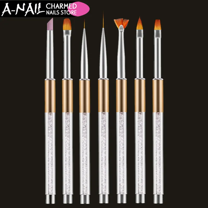 1 set 7 pcs Nail Art Brush Pen Rhinestone Diamond Metal Acrylic Handle Carving Powder Gel Polish