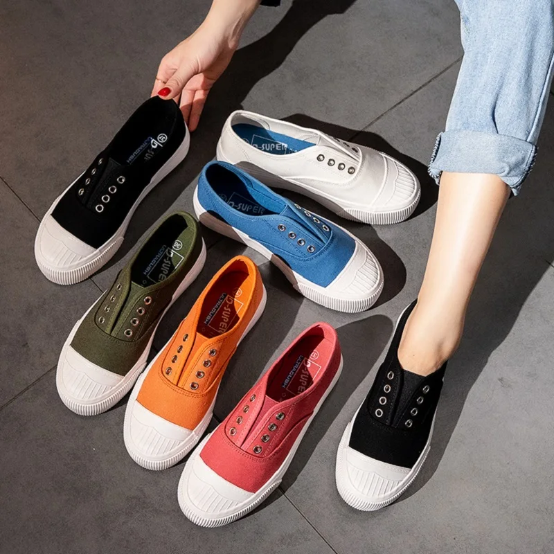 

2019 spring one foot flat canvas shoes women's shoes lazy white shoes