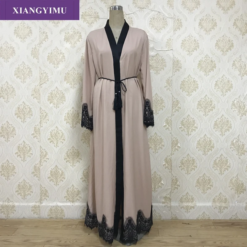 F8809-3New мусульманское платье Абая для женщин baju мусульманское wanita марокканское Платье оригинальное musulman abaya robe Дубай - Цвет: Розовый
