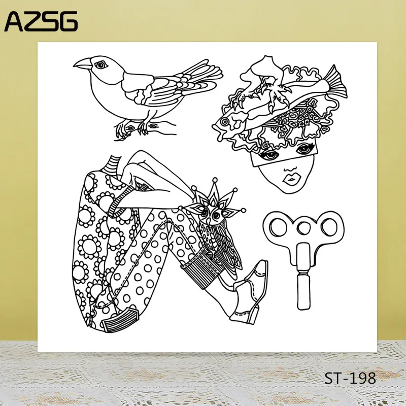 

AZSG Girl and Bird Clear Stamps For DIY Scrapbooking Decorative Card making Craft Fun Decoration Supplies 14x14cm