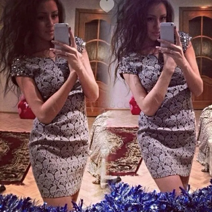 sale Excellent ! 2015 Women Bandage Party Dress Fashion Lady Short Sleeve O-neck Sequins Print Mini Casual S-XL 30 |