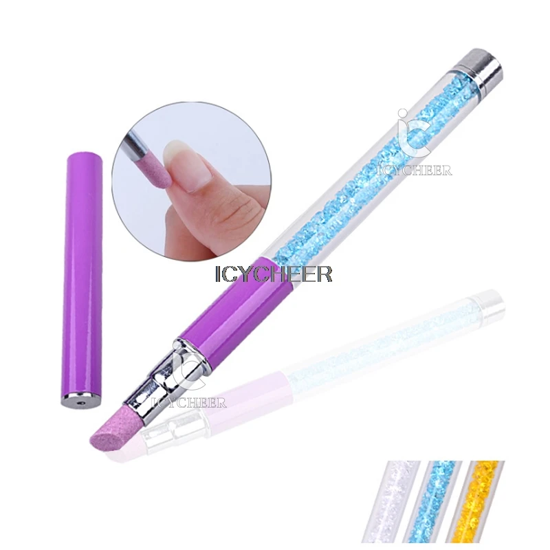 

ICYCHEER 1pcs Cuticle Remover Pen Pusher Trimmer Quartz Rhinestone Manicure Nail Art Tool