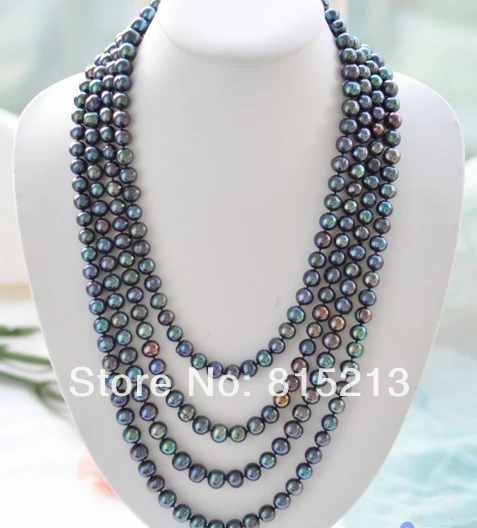 

ddh001344 100" 9-10mm round PEACOCK BLACK Freshwater cultured pearl necklace