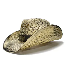 LUCKYLIANJI винтажная женская мужская летняя Соломенная пляжная с широкими полями Ковбой Западный Женская Ковбойская шляпа с полым пистолетом знак кожаный ремешок(Отрегулируйте