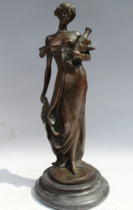 

wholesale factory 12"China Western Art sculpture Bronze Marble Belle Women Girl Vase Pot Statue