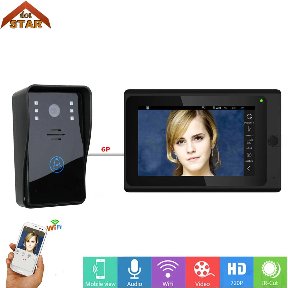 

Visual Intercom Doorbell 7'' TFT LCD Wired Video Door Phone System Indoor Monitor 1000TVL IR Camera Support Remote APP, Record