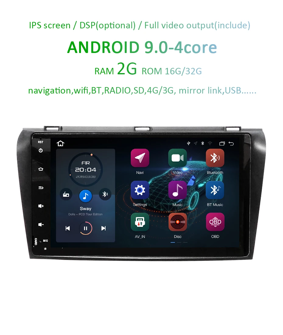 Cheap DSP IPS SCREEN 4G 64G Android 9.0 Car GPS For Mazda 3 2003-2009 stereo navigation RADIO pc FIT BOSE system NO dvd player 3