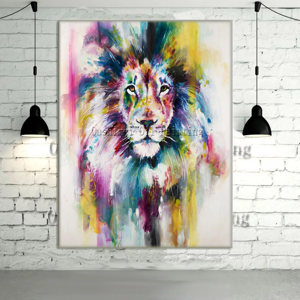 

New Hand Painted Modern Color Lion Animals Oil Painting Picture on Canvas Wall Art Animals Painting For Home Decor Picture