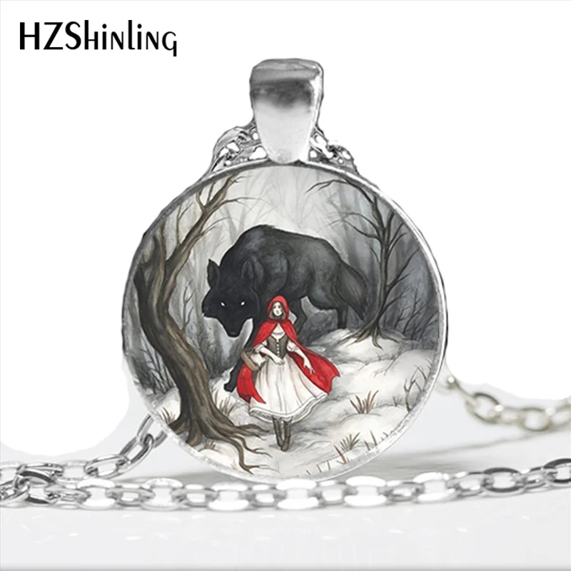 

NS-00789 Fashion Little Red Riding Hood and Wolf Pendant Necklace Fairytale Art Photo Handmade Vintage Necklaces Women HZ1