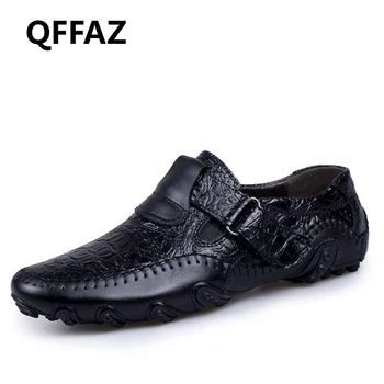 

QFFAZ New Handmade Genuine Leather Men Shoes Casual Luxury Brand Men Loafers Fashion Breathable Shoes Slip On Moccasins